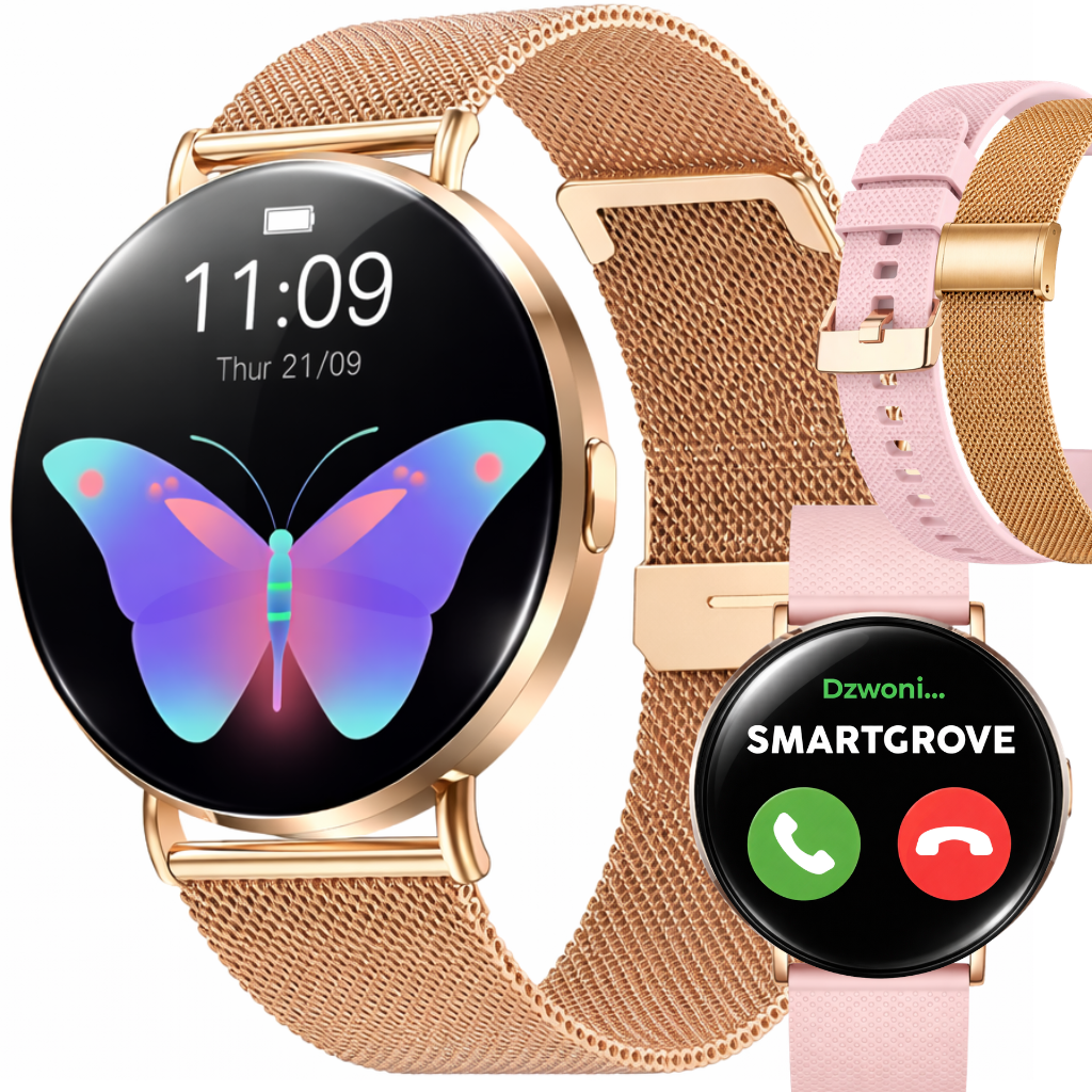 SMARTWATCH DAMSKI ZEGAREK ZŁOTY ROZMOWY BRANSOLETA ANIMACJE 3D SMART WATCH