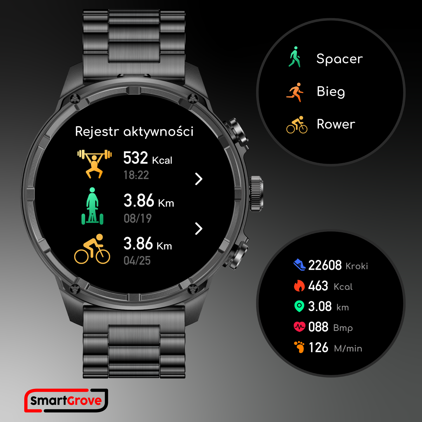 SMARTWATCH MĘSKI ZEGAREK MENU PL WODOODPORNY ROZMOWY PULS CIŚNIENIE AMOLED