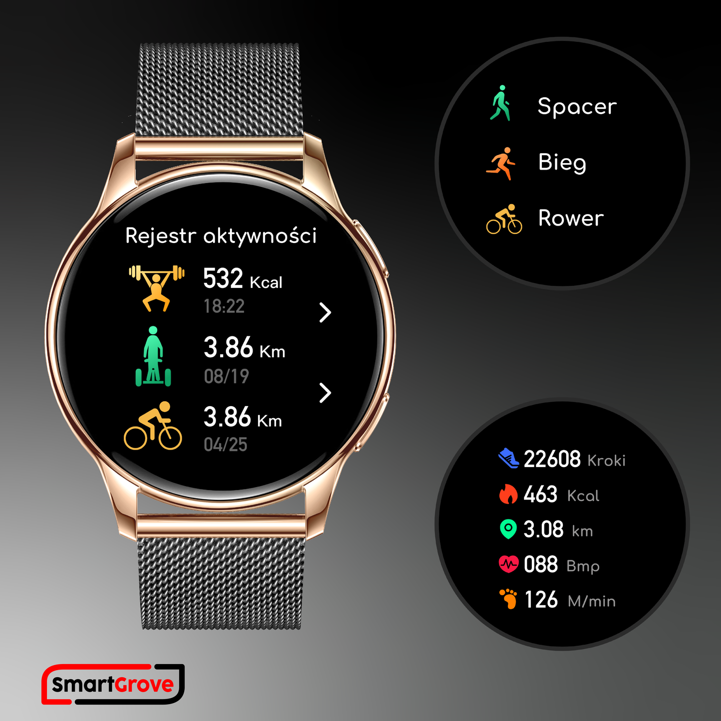 SMARTWATCH DAMSKI ZEGAREK MENU PL ROZMOWY PULS TLEN CIŚNIENIE KROKI