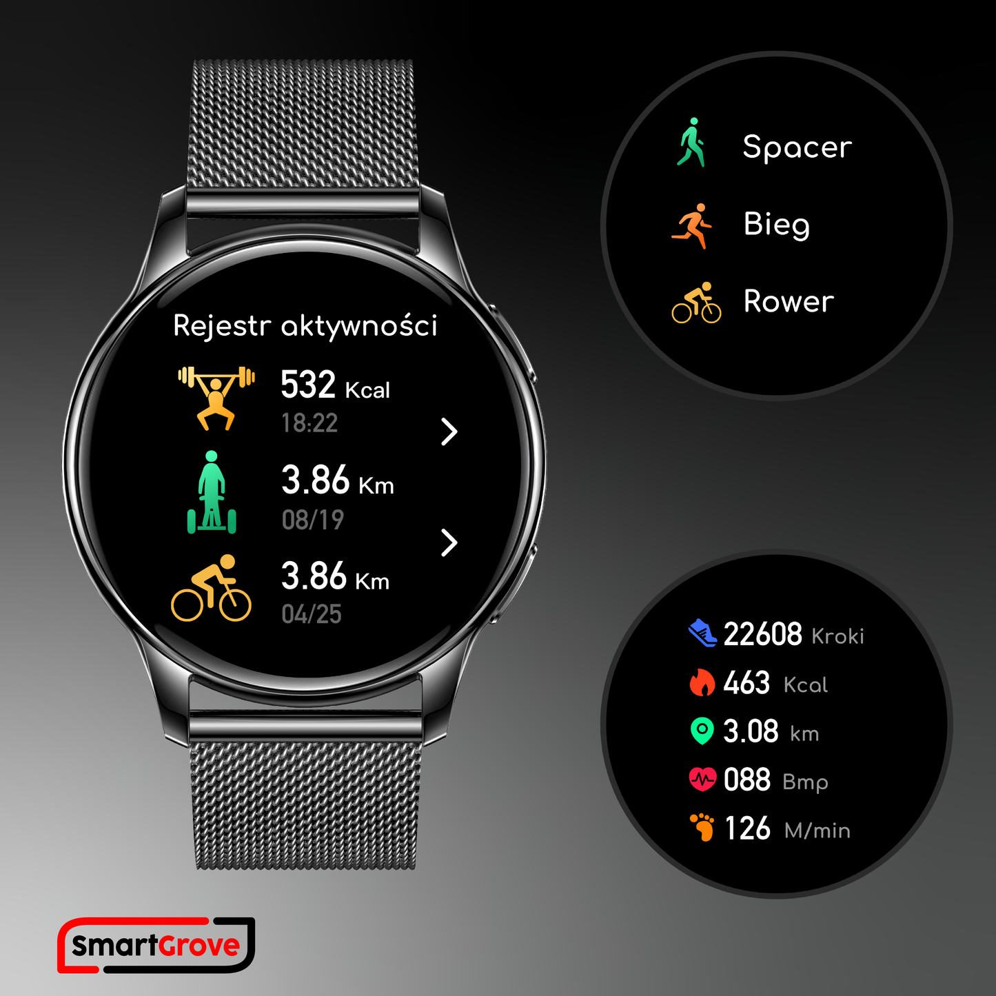 SMARTWATCH DAMSKI ZEGAREK MENU PL ROZMOWY PULS TLEN CIŚNIENIE KROKI