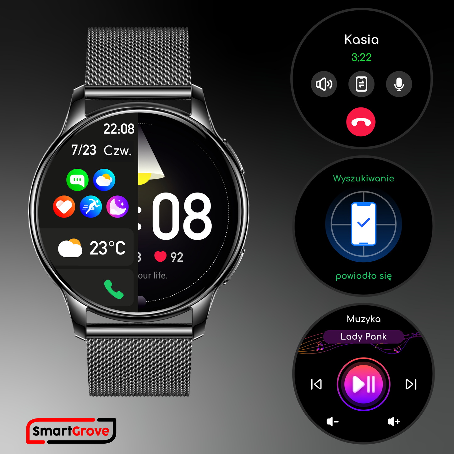 SMARTWATCH DAMSKI ZEGAREK MENU PL ROZMOWY PULS TLEN CIŚNIENIE KROKI