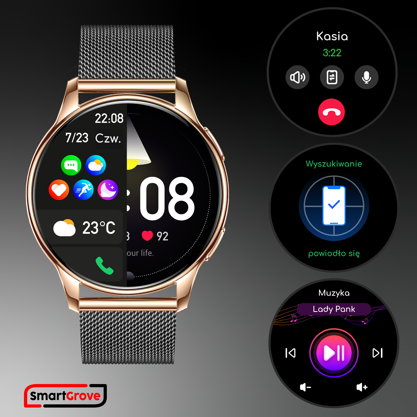 SMARTWATCH DAMSKI ZEGAREK MENU PL ROZMOWY PULS TLEN CIŚNIENIE KROKI