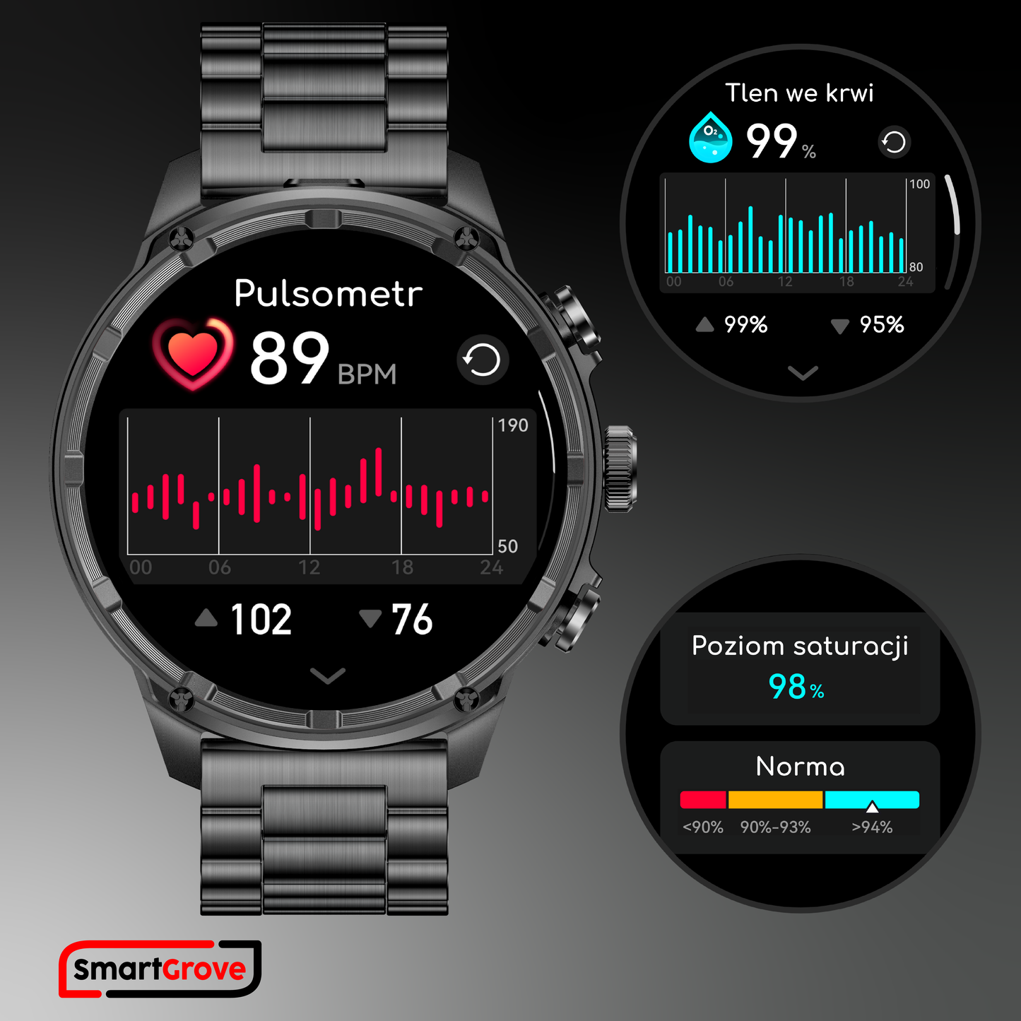 SMARTWATCH MĘSKI ZEGAREK MENU PL WODOODPORNY ROZMOWY PULS CIŚNIENIE AMOLED