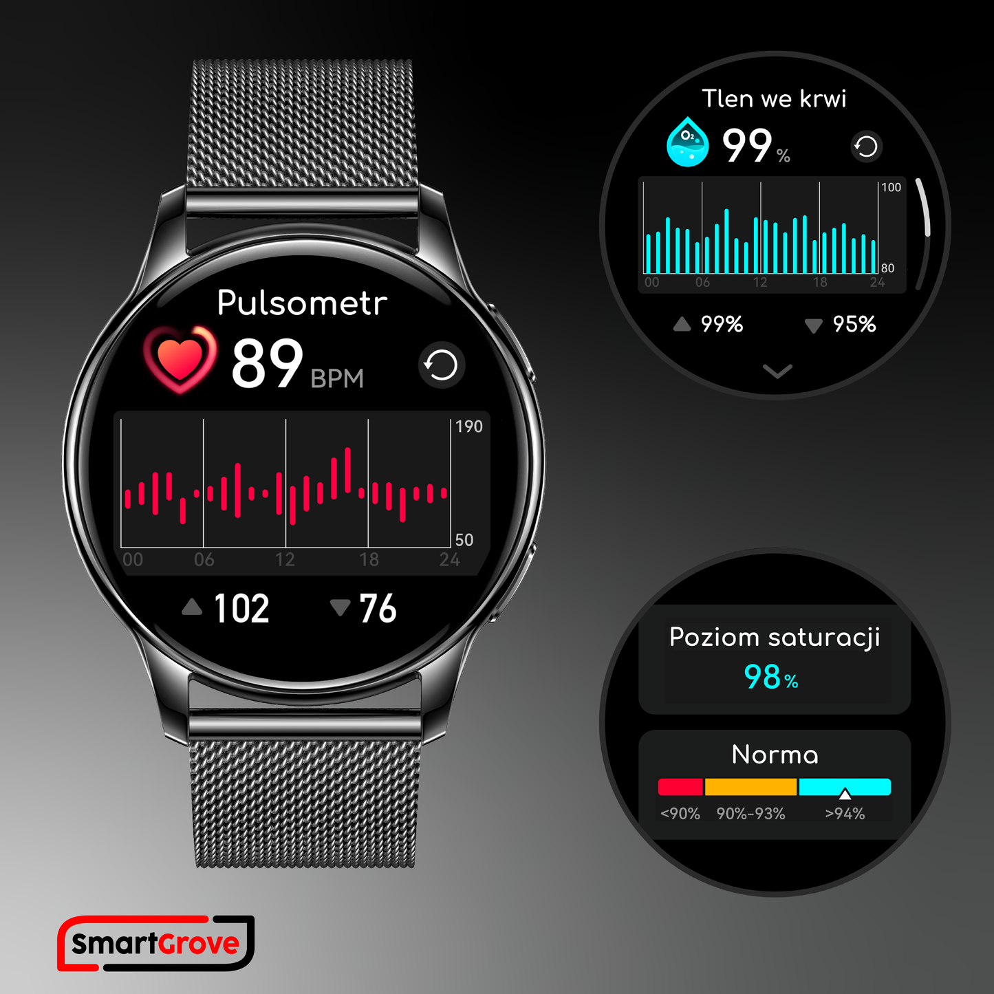 SMARTWATCH DAMSKI ZEGAREK MENU PL ROZMOWY PULS TLEN CIŚNIENIE KROKI