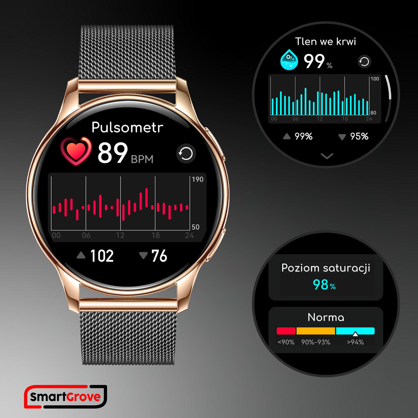 SMARTWATCH DAMSKI ZEGAREK MENU PL ROZMOWY PULS TLEN CIŚNIENIE KROKI